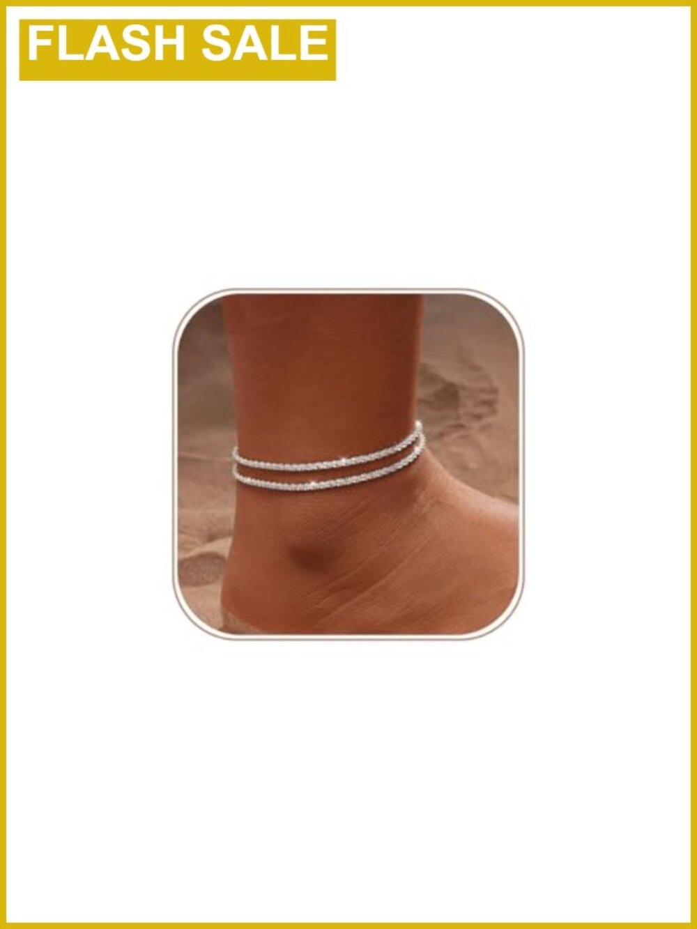 14K Gold Plated Anklet Set Waterproof Sparkly Chain Rhinestone Stackable